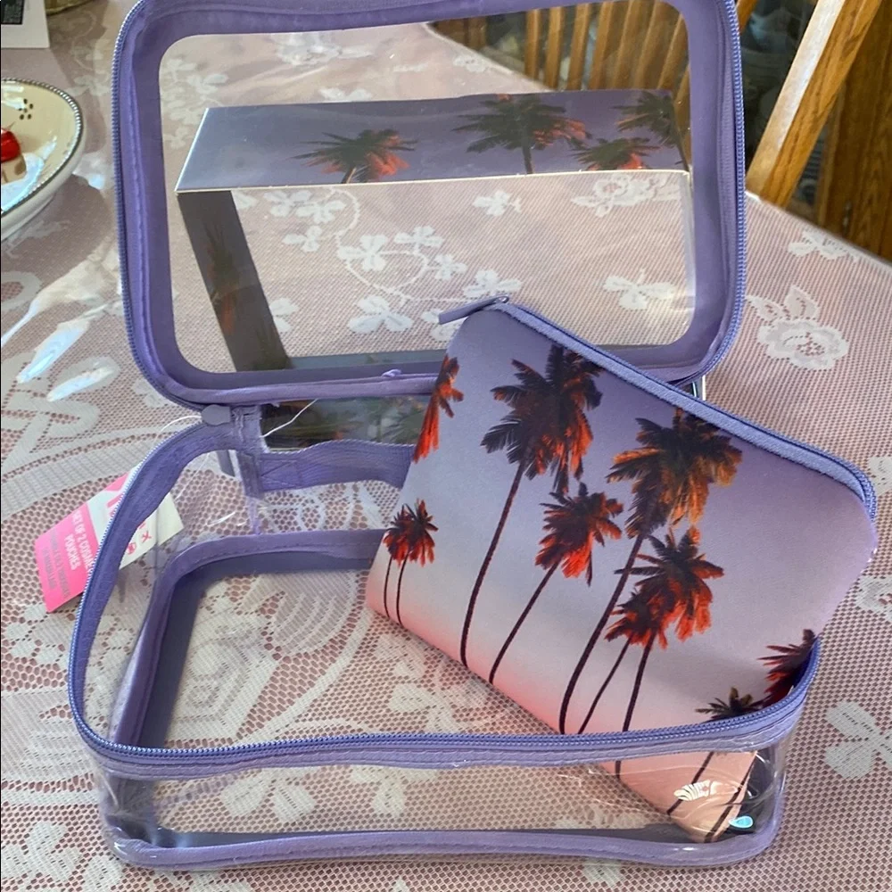 Clear Cosmetic Bag with Tropical Palm Tree Pouch